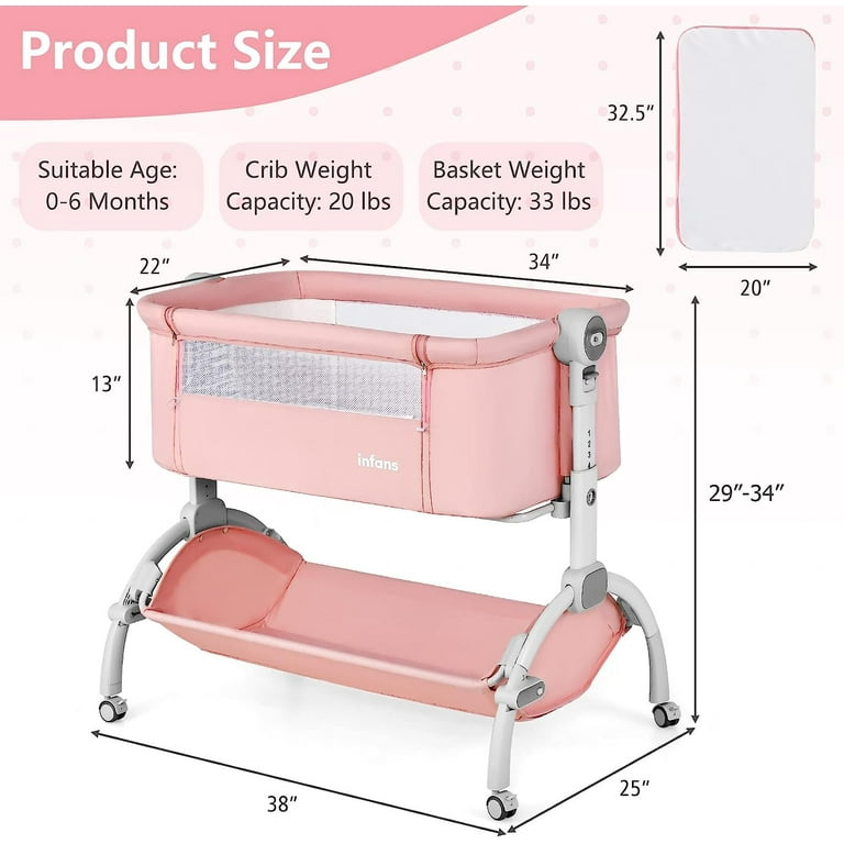 OLAKIDS 3 in 1 Baby Bassinet, Adjustable Bedside Sleeper