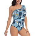 thumbnail image 3 of Gaeub Airplanes and Aviation Signs Women's One Shoulder Ruffle Tummy Control Swimwear for Swimming Surfing Beach Party - X-Large, 3 of 8