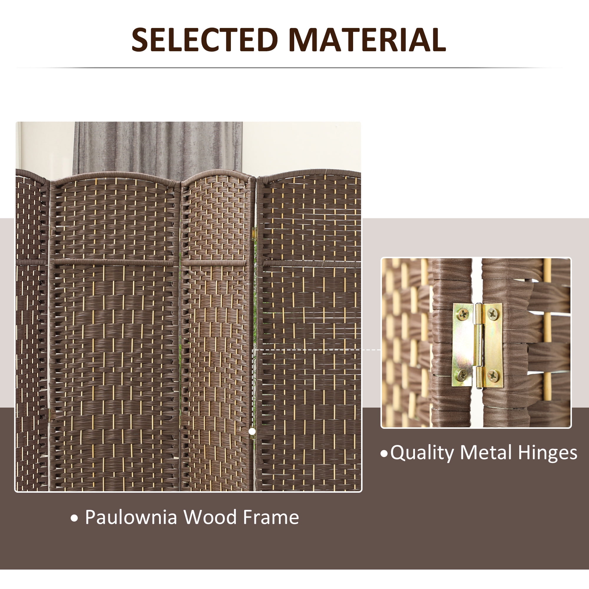 HOMCOM 4 Panel Room Divider, 6' Tall Folding Privacy Screen, Hand-Woven Freestanding Wood Partition for Home Office, Bedroom, Brown