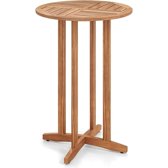 WRTHN 39" Outdoor Acacia Wood Bar Table, 28" Round Slatted Top High Top Bistro Table, Pub Height for Garden, Deck, Porch