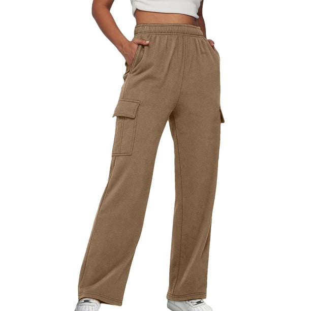 Pantalones casuales Cintura elástica Ajuste holgado Traje diario de talla grande para mujer Kuymtek Marrón T XL para Mujer
