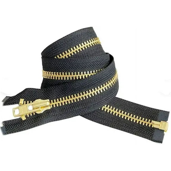#8 Extra Heavy Jacket Separating Zipper - YKK Brass Metal Separating - Color Black - Made in The United States - 1 Zipper Per Pack (Black - 26" Inches)