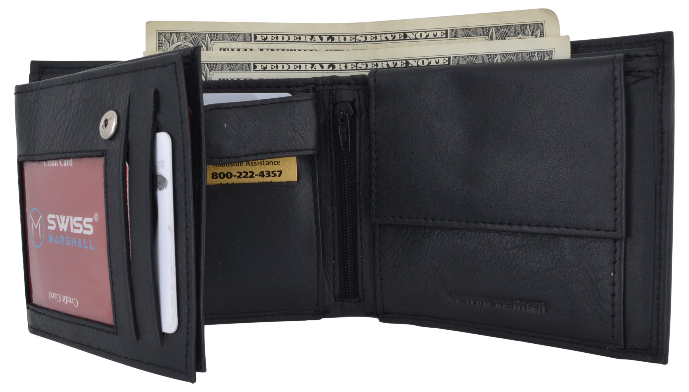 Mens RFID Leather Multi Credit Card ID Snap Bifold Wallet with Coin