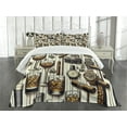 thumbnail image 3 of Ambesonne Man Cave Quilted Bedspread Set 3 Pcs, Iced Whiskey Watches Cigar, King Size, Amber Brown and Taupe, 3 of 5