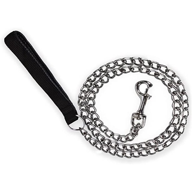 Cadena De Correa Para Perros (120 Cm) Cinturón Metálico De Acero Para Perros Mango De Cuero De PU - M Sólido ER