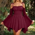 thumbnail image 7 of KLHDSF Women's Renaissance Fairy Dress A Line Boho Corset Dress | Long Bell Sleeves Off-shoulder Dress with Pockets, Comfortable Chiffon, for Ren Fair, Pirate Medival Halloween Themed Party Wine L, 7 of 7
