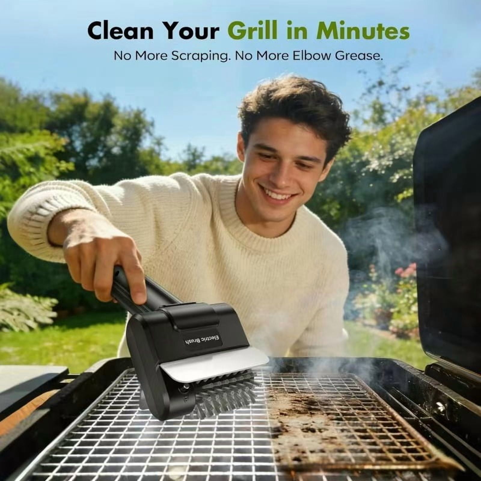 2026 Upgraded 950 RPM Cordless Electric Grill Brush, 4500mAh BBQ Cleaner with LED Light, Dual Safety Lock, Submersible 304 Stainless Steel Splash-Proof Scrubber, Ideal Gift for Men Dad Husband