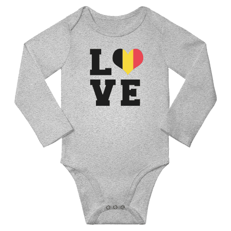 

Love Belgiu Heart Flag Baby Long Slevve Bodysuit Romper (Gray 6-12 Months)