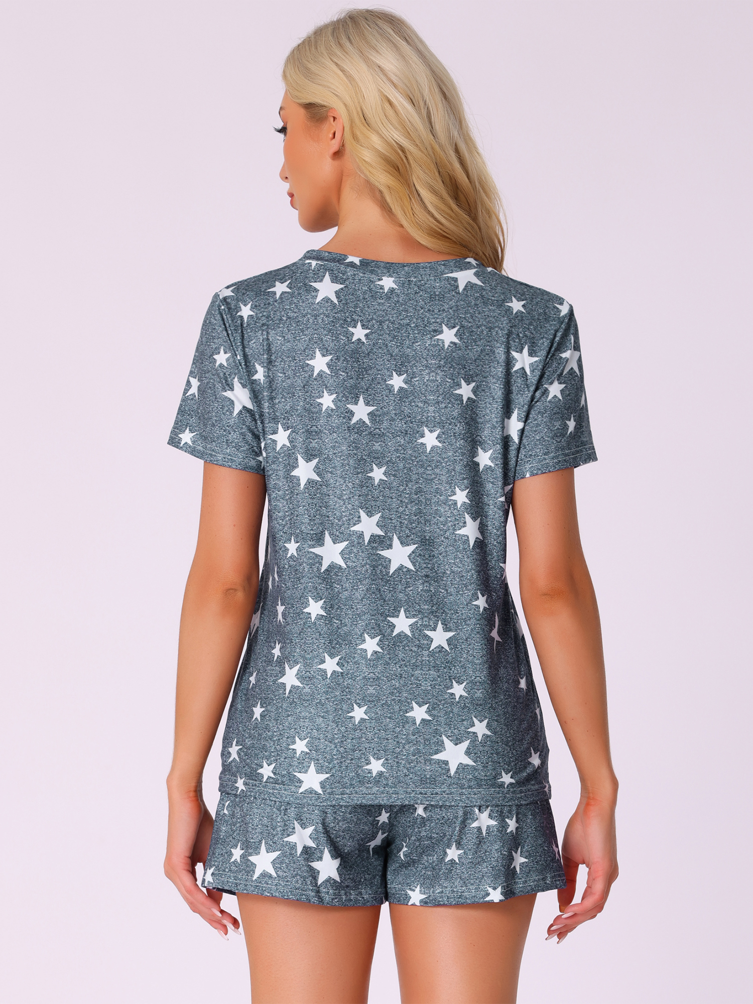 DARING DIVA Pajama Short Sleeve Top Shorts Loungewear Sleepwear Set XS Deep Gray Star