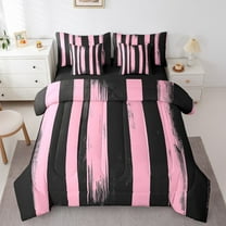 Erosebridal Geometric Graffiti Lines Bed in a Bag Full Size,Modern Minminalist Art Bed Set,Pink Black Bedding Full Size,Super Cozy Room Decor Reversible,7 Pieces