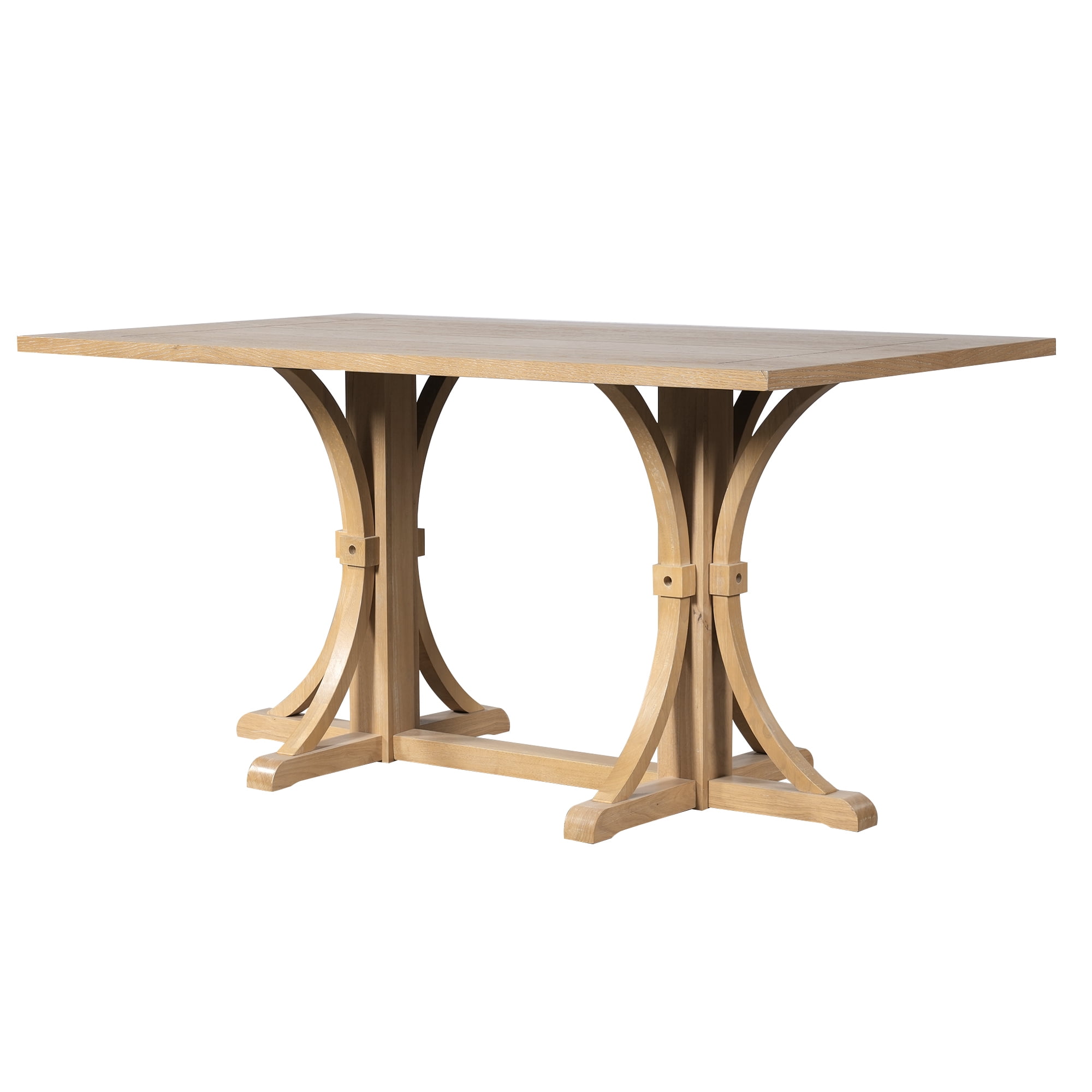 Euroco 60 Inch Farmhouse Dining Table for 6, Solid Wood Dining Room Table Kitchen Table with Trestle Base & Curved Legs for Living Room,Home Office,Natural