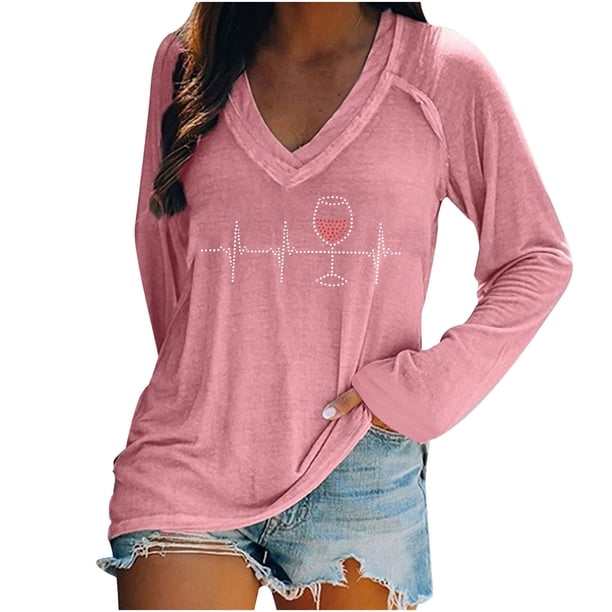 Blusa de manga larga con cuello en V informal para mujer a la moda, Tops de otoño Fridja bvmnju4053