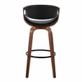 thumbnail image 5 of Symphony 30" Barstool Set (2) - Mid-Century Modern, Walnut Wood &amp; Black Faux Leather, Swivel, Metal Footrest, for Kitchen Island, Fixed Height, 5 of 6