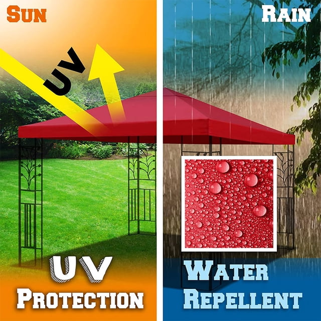 Remplacement de Toit de Gazebo pour Parasol de Patio Extérieur, Polyester Imperméable, Rouge Vin