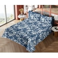 thumbnail image 4 of Ambesonne Hibiscus Pattern Fitted & Flat Sheet with Shams 4 Pcs Set, Romantic Winter, Queen, Dark Sky Blue and Off White, 4 of 5