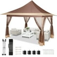 thumbnail image 6 of COBIZI 12'x12' Gazebo Tent Outdoor Pop up Gazebo Canopy Shelter with Mosquito Netting, Brown, 6 of 13