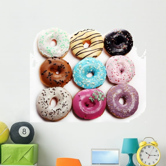 Colorful and Tasty Donuts Wall Mural by Wallmonkeys Peel and Stick Graphic (48 in W x 44 in H) WM238434