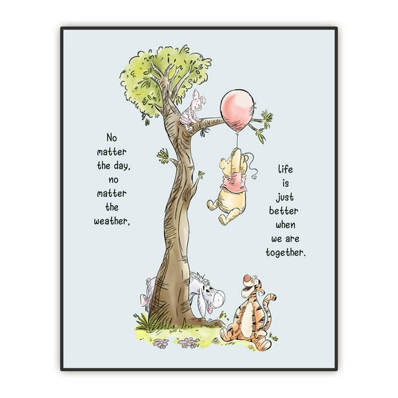 Winnie With Friends Artwork, A. A. Milne the Pooh Quote Classic Poster, Love Friends Life Wall Art, Life is Better When We Are Together" Unframed Print 8"x10"