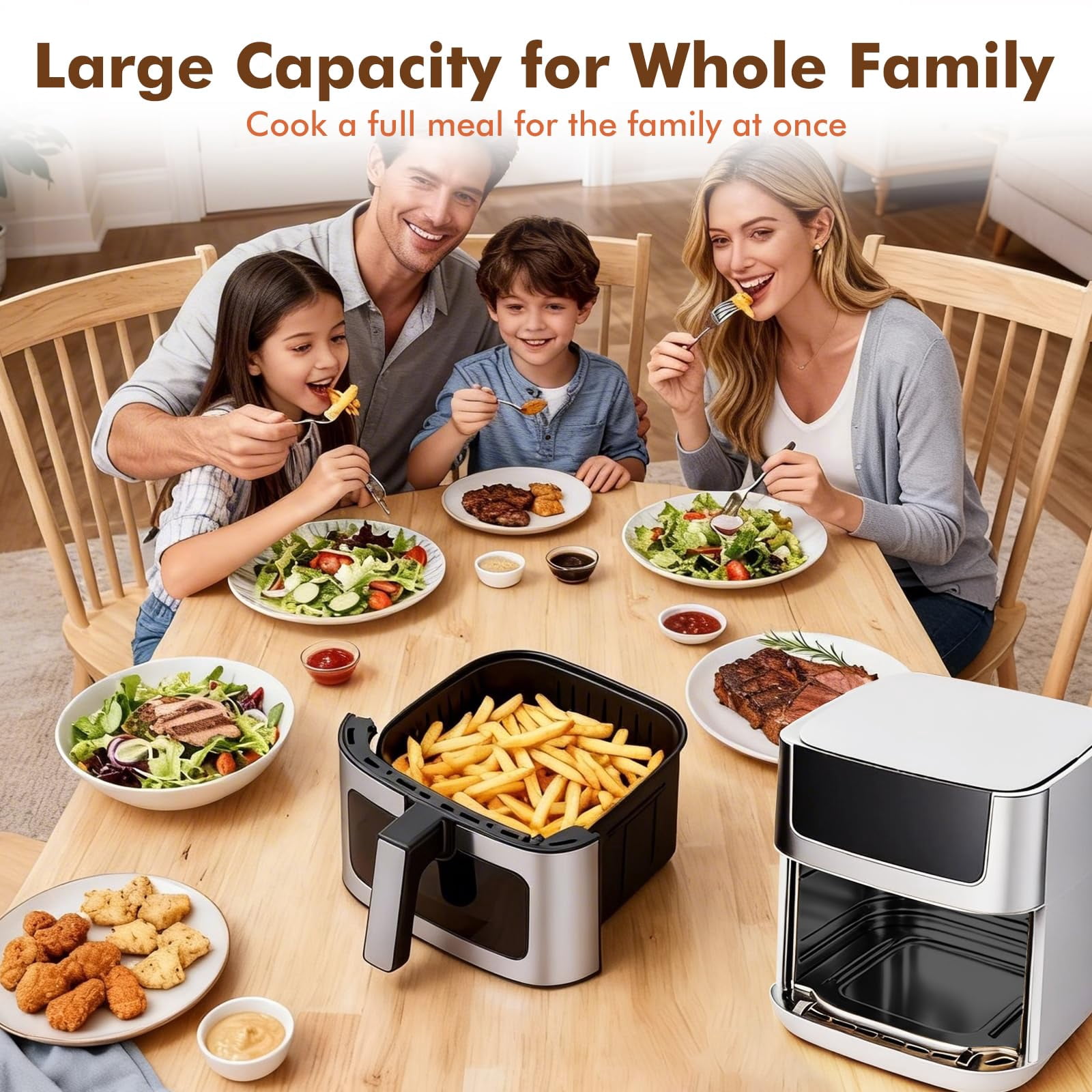 Plum Chef 6.34QT Air Fryer, 8-in-1 Air Fryers Oven with Visible Window, 400℉ Fast Heating, Nonstick Dishwasher-Safe Basket, Timer & Auto-Off, Stainless Steel