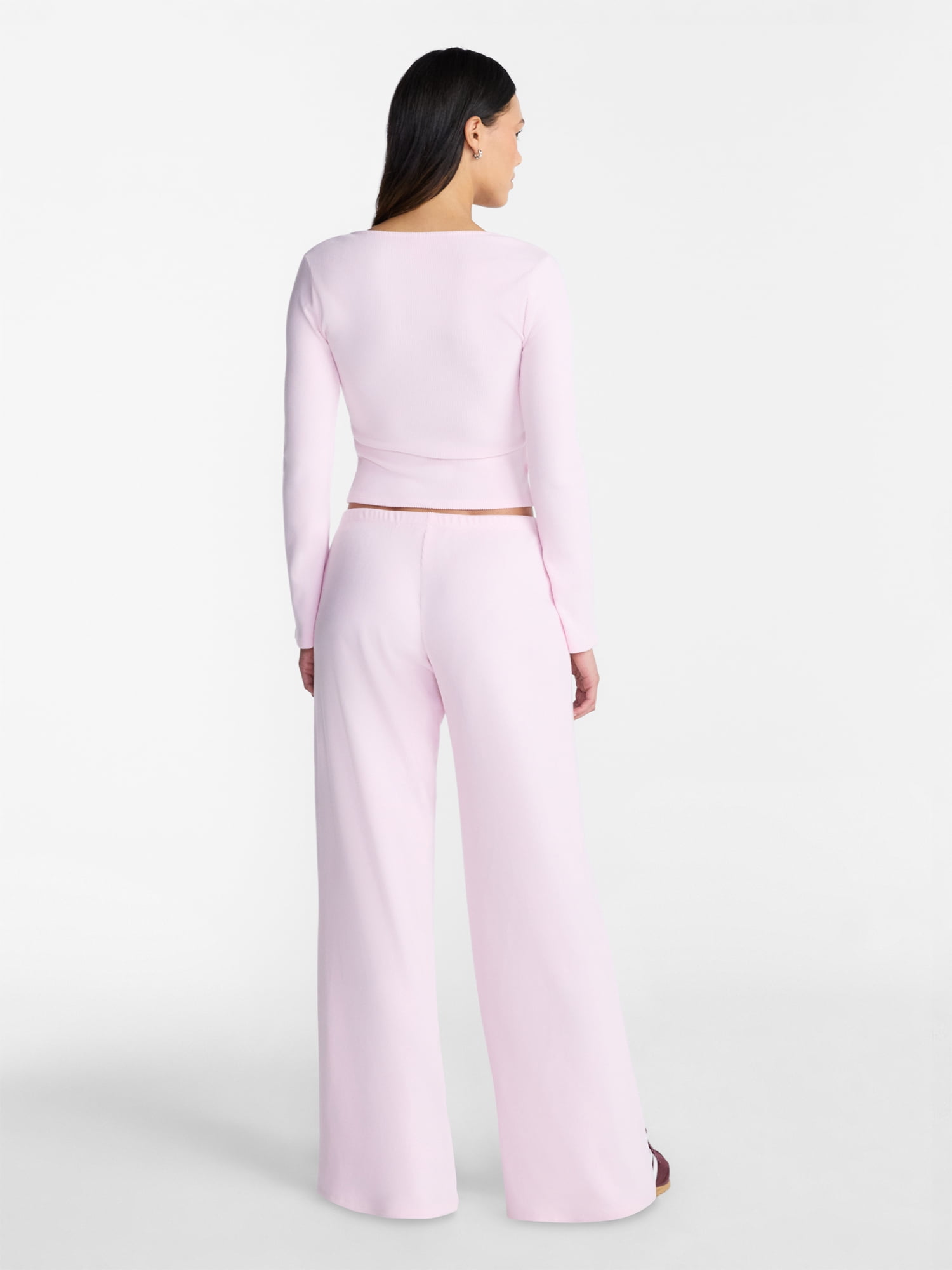 No Boundaries Ribbed Ballet Top and Flare Pants Set, 2 Piece, Women's XXS-XXL
