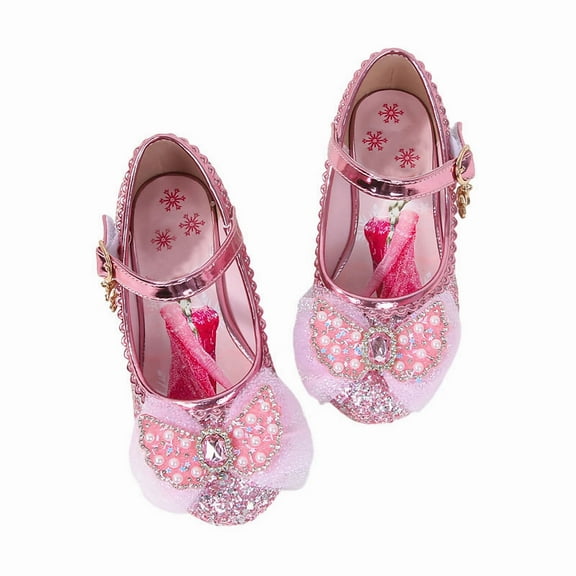 Girls Toddler/Big Kid Elsa Dress Shoes Heel Glitter Bow Party Queen Shoes