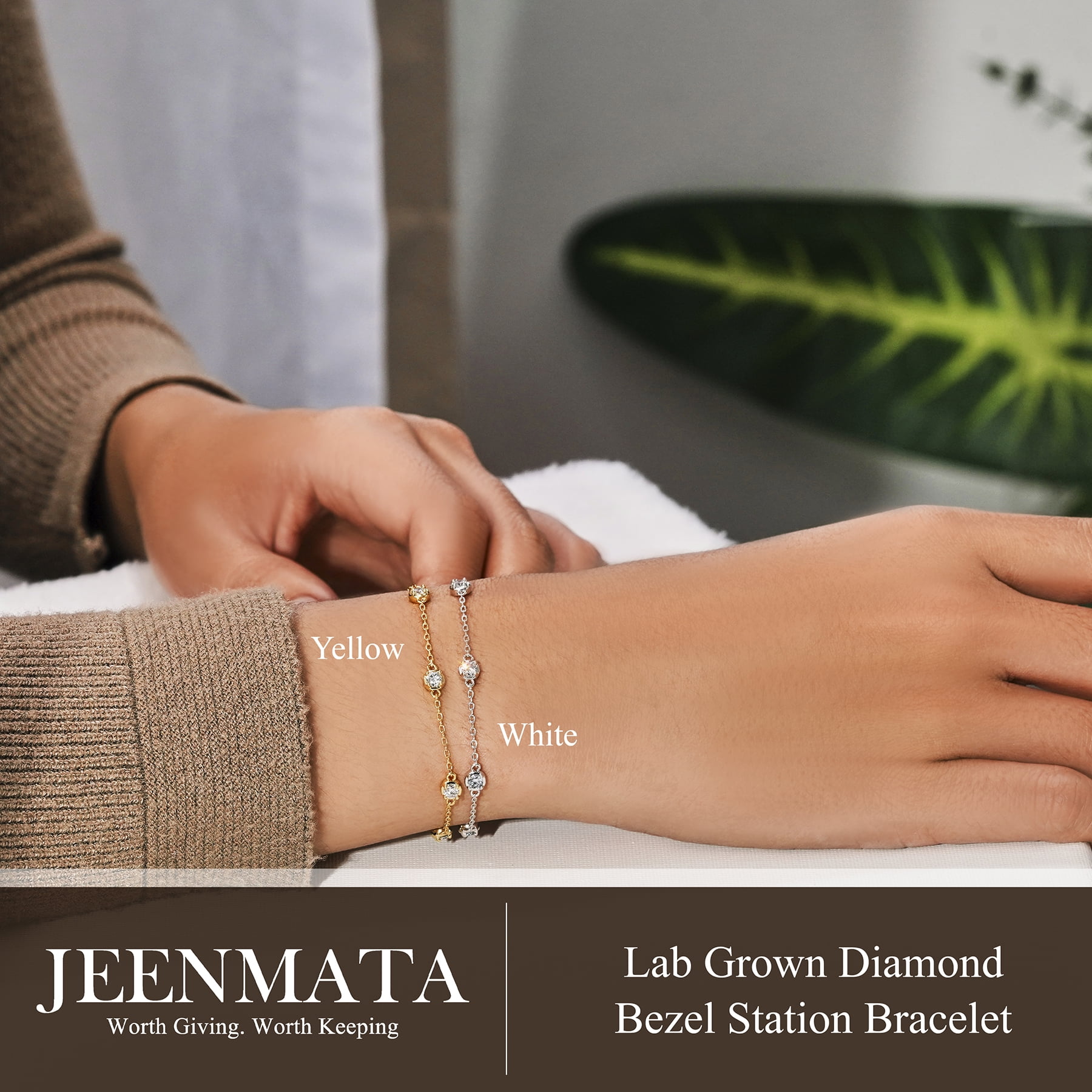 JeenMata 1 Carat Lab Grown Diamond Bezel Station Bracelets - Elegant Gift Jewelry Bracelet in 18K Yellow Gold Plating Gift for Women, Girlfriend