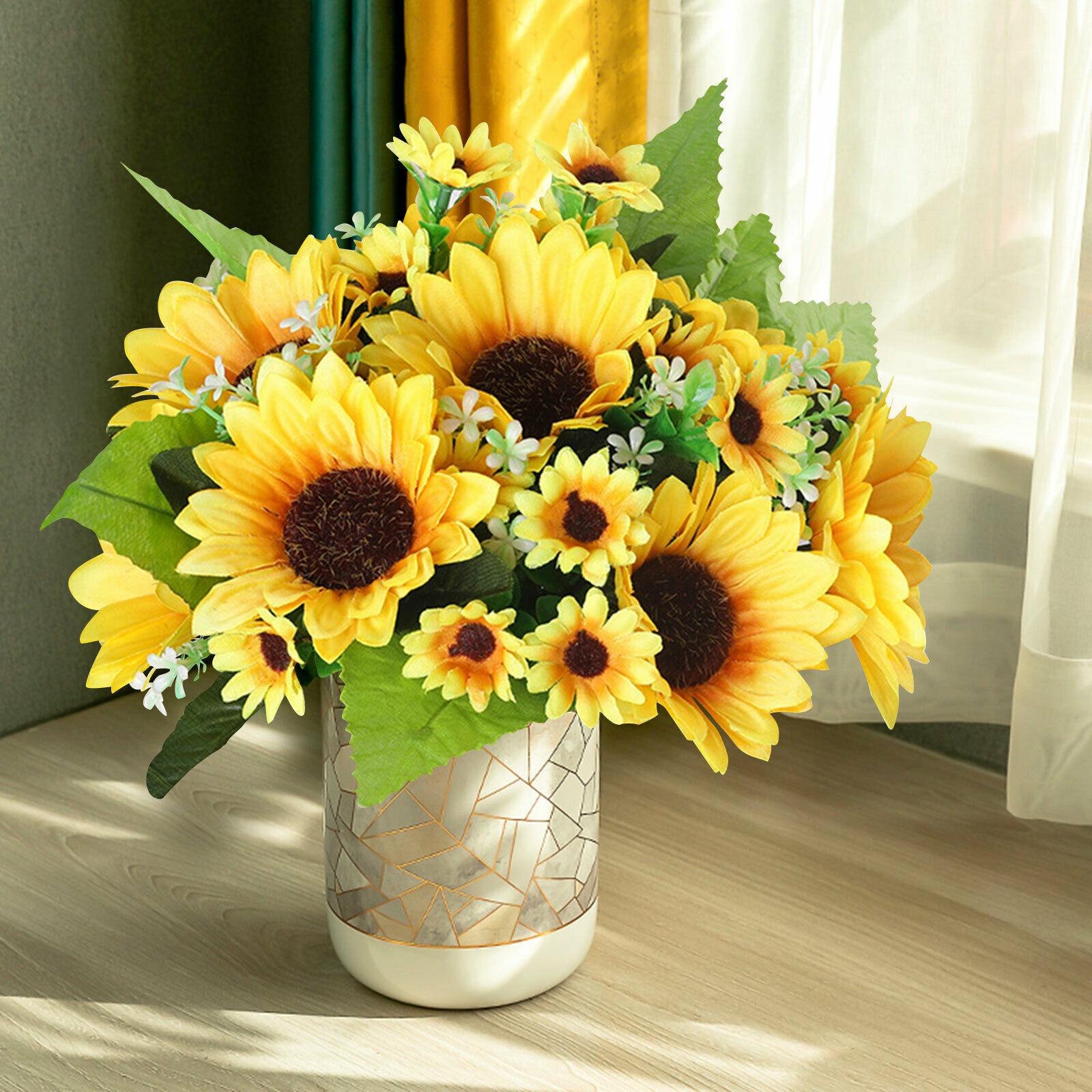 DENEST 2 Bundles Artificial Sunflowers Fake Flower Bouquet