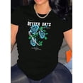 thumbnail image 1 of Camiseta De Mujer De Verano Ligera Básica Para Mochilero, Camping, CaminarChic Blue Rose Print Women's T-Shirt - Casual Crew Neck, Short Sleeve, Stretchy Polyester Blend, Machine Washable - Perfect, 1 of 7