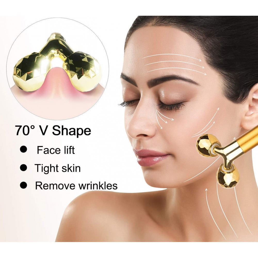 2-in-1 Face Massager Set, 24K Gold T-Shaped & 3D Rolling Facial Massage Tools for Face, Eyes, Nose & Skin Care