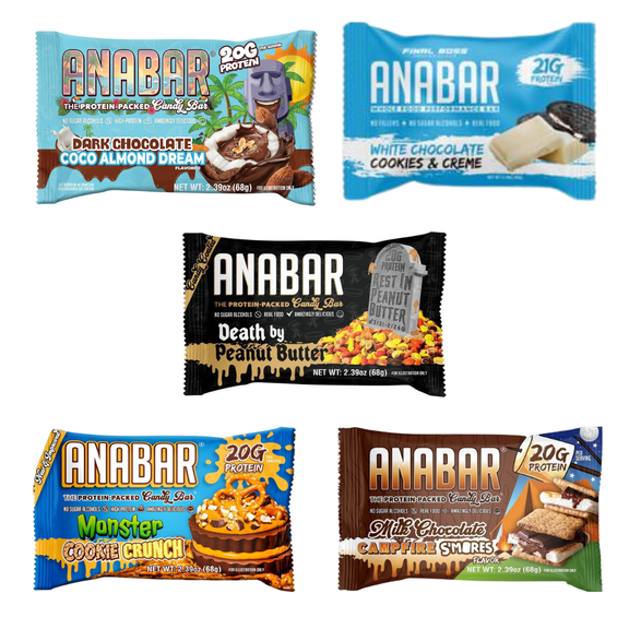 Anabar Protein Bars 5 bars-Smores, Cookies, Coco Almond, Monster, Peanut Butter 21g