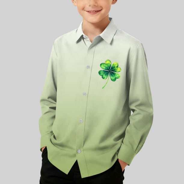 Blusa y camisa de manga larga con cuello vuelto para niños, camisa informal de moda para niños y niñas, camisa de manga larga con estampado del Día de San Patricio, camisa de manga larga con cuello vu