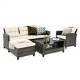 thumbnail image 1 of Patiojoy 4 Piece Patio Rattan Set Outdoor Wicker Conversation Set w/ Lounge Sofa 2-Tier Coffee Table Tempered Glass Tabletop, 1 of 9