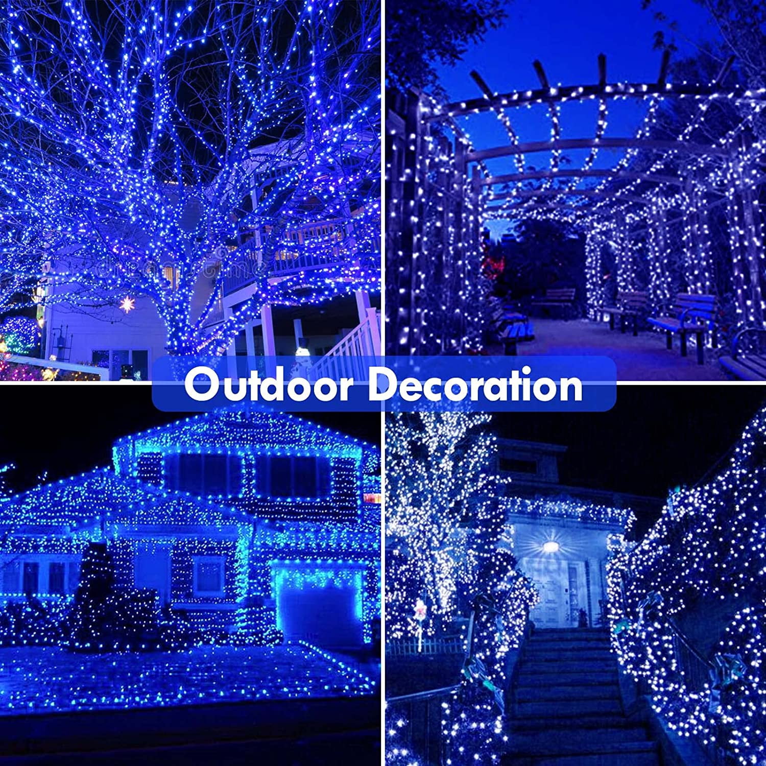 4 Pack Solar Fairy String Lights Outdoor 184FT 520LED, Juhefa IP65 Waterproof Christmas Twinkle Lights for DIY Christmas Decorations, Garden, Wedding, Holiday (Blue)