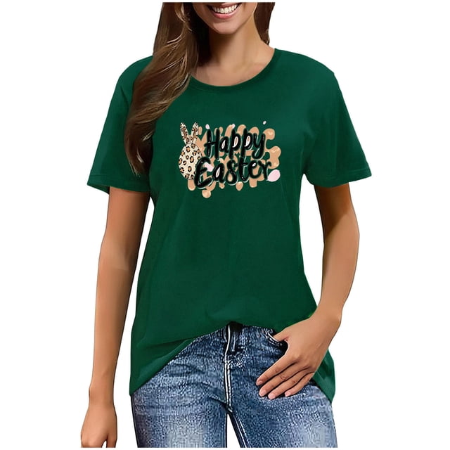 Mujeres Manga Corta de Verano Tops Pascua Impresa Cuello Redondo, Blusa de Moda Casual para la Primavera