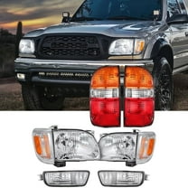 Nilight Headlight and Taillight Assembly Combo Compatible with 2001 2002 2003 2004 Toyota Tacoma OE Style Chrome Housing Amber Reflector with Red Housing Tail Lights