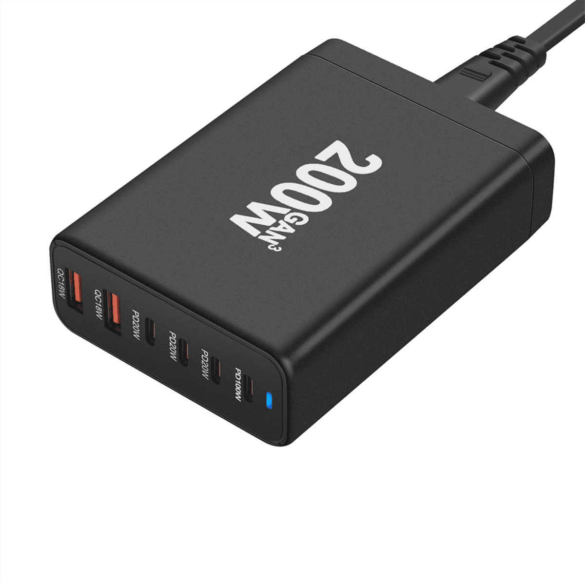 200W GaN Desktop Charger 6-Port USB Type C PD Charger Quick Charge 3.0 USB Type C Fast Charger for Phone USB Charger(US)