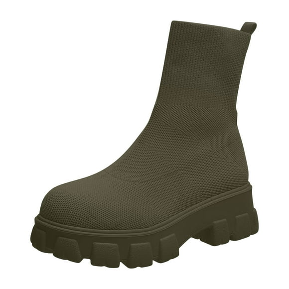 Jsaierl Women's Platform Ankle Knit Boots Elastic Chunky Heel Lug Sole Booties Slip On Sock Booties Shoes