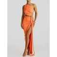 thumbnail image 2 of Women'S Summer Beach Sexy- Asymmetrical High Slit Night Out Dress Sets Orange S, 2 of 5