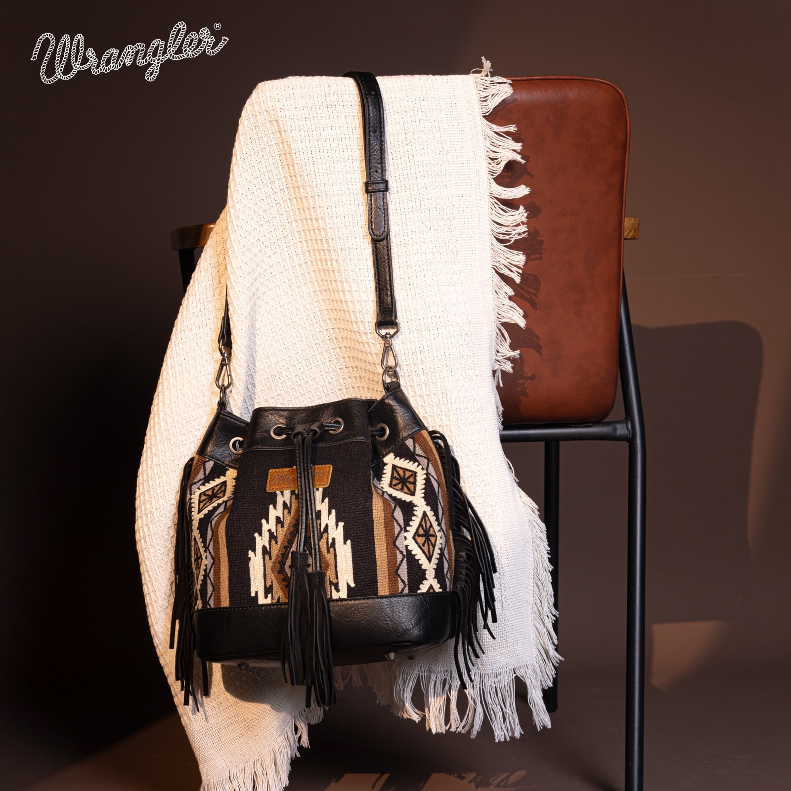 Wrangler Hobo Bags for Women Designer Bucket Purses Western Shoulder Handbags, Black