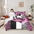 thumbnail image 4 of jejeloiu Jungle Cheetah Pattern Queen Comforter Set,Black Pink White Bedding Comforter Set For Teens Reversible 3pcs, 4 of 8