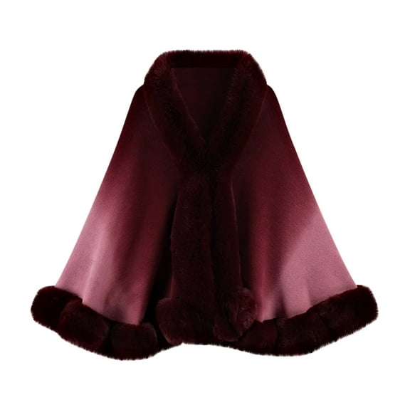 FRSASU Poncho Hooded Shawl Wrap Women Cape Winter Faux Plush Trim Coat Sleeveless Cardigan Dressy Cloak for Party Red