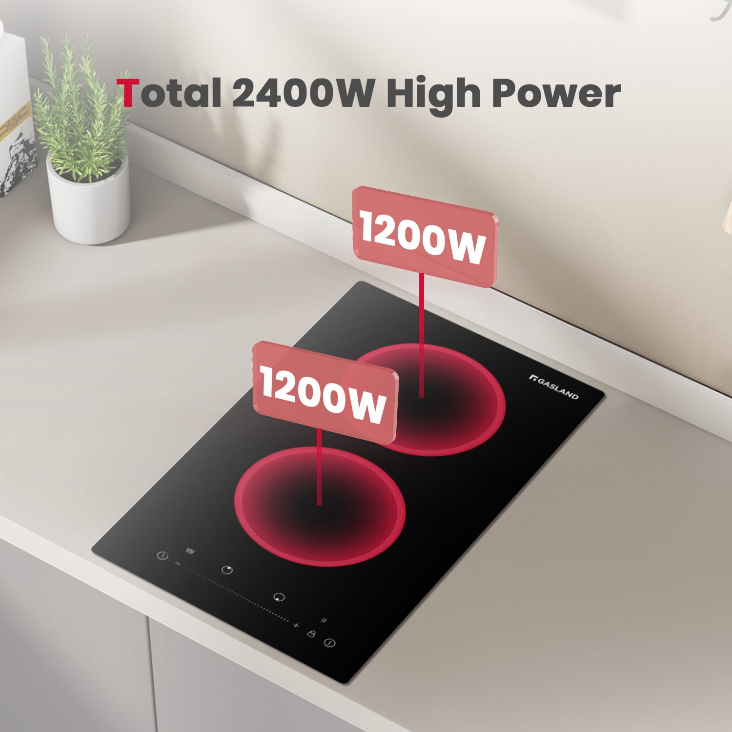 GASLAND 12 in. 2 Burners Radiant Electric Ceramic Cooktop,240 V 2400 W, Child Safety Lock, Timer