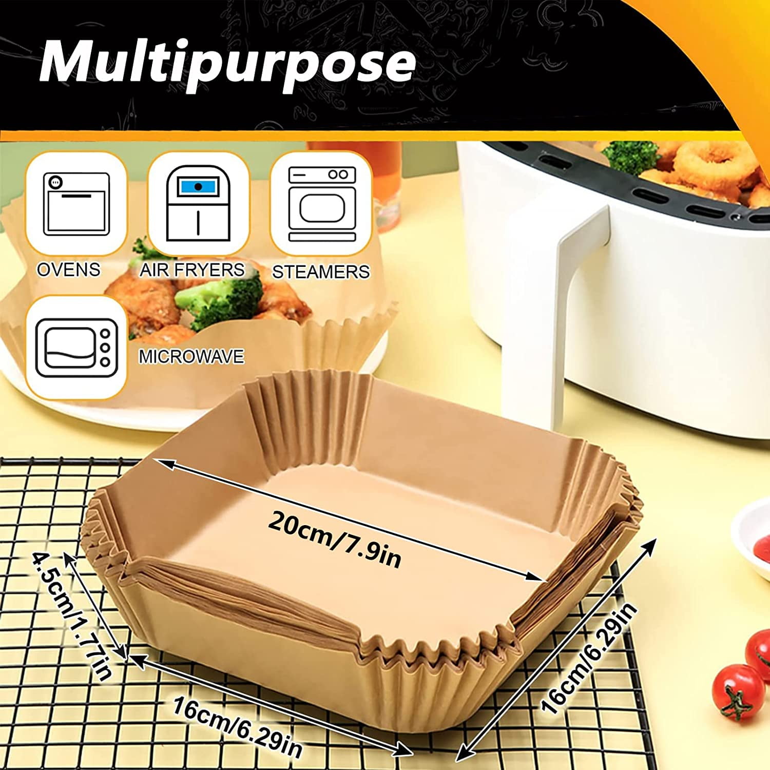 FLUXZY Air Fryer Paper Tray – 100 Pack – 7.9 inches Disposable Air Fryer  Parchment Paper Baskets – Round – Non-Stick – Greaseproof – Waterproof 