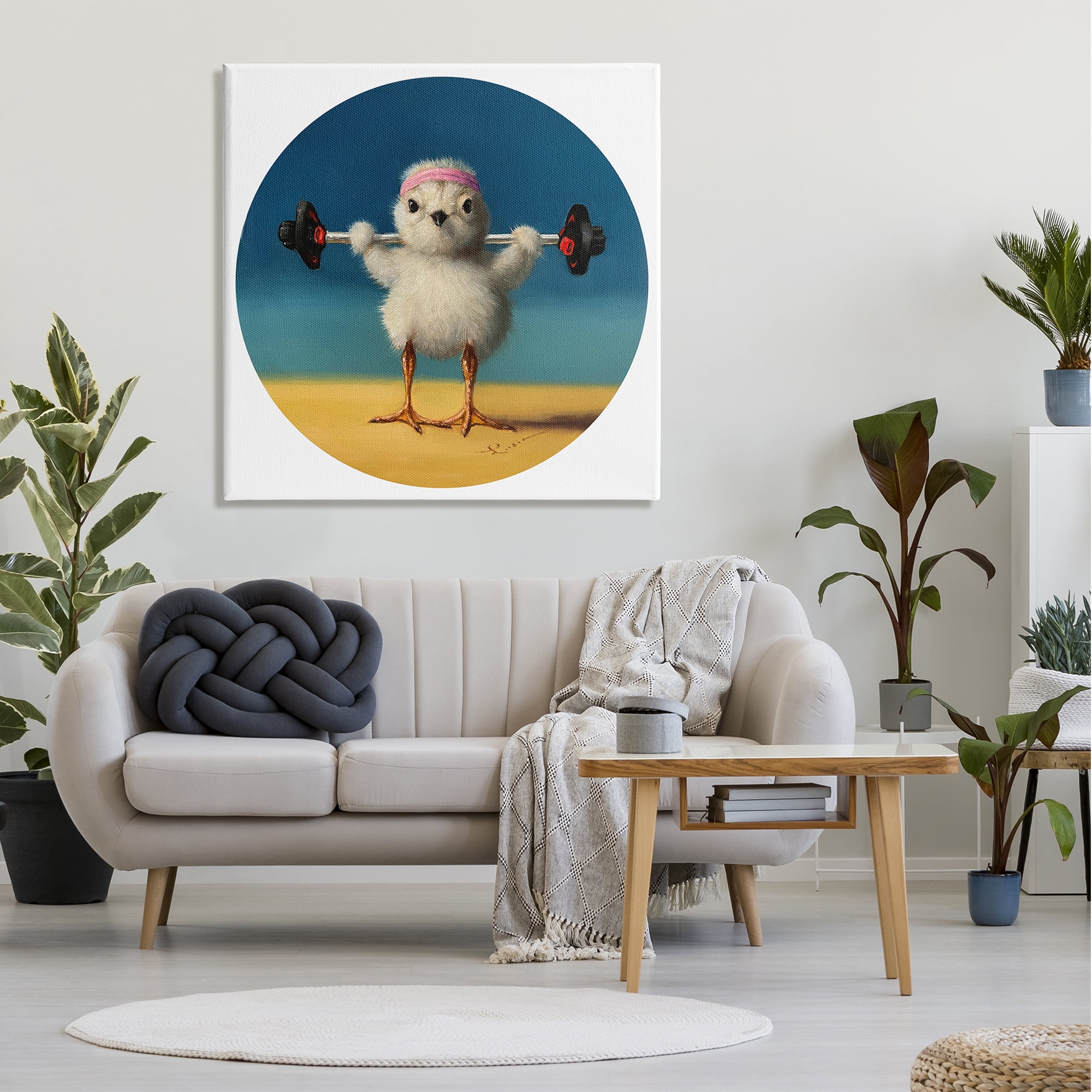 Stupell Industries Born Strong Little Chicken Bird Lifting Weights,36 x 36, Design by Lucia Heffernan