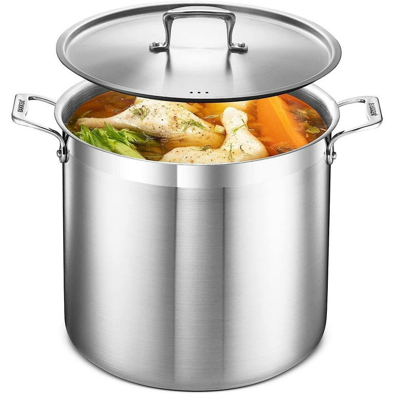 Stockpot – 24 Quart – Brushed Stainless Steel – Heavy Duty Induction Pot  with Lid and Riveted Handles – For Soup, Seafood, Stock, Canning and for