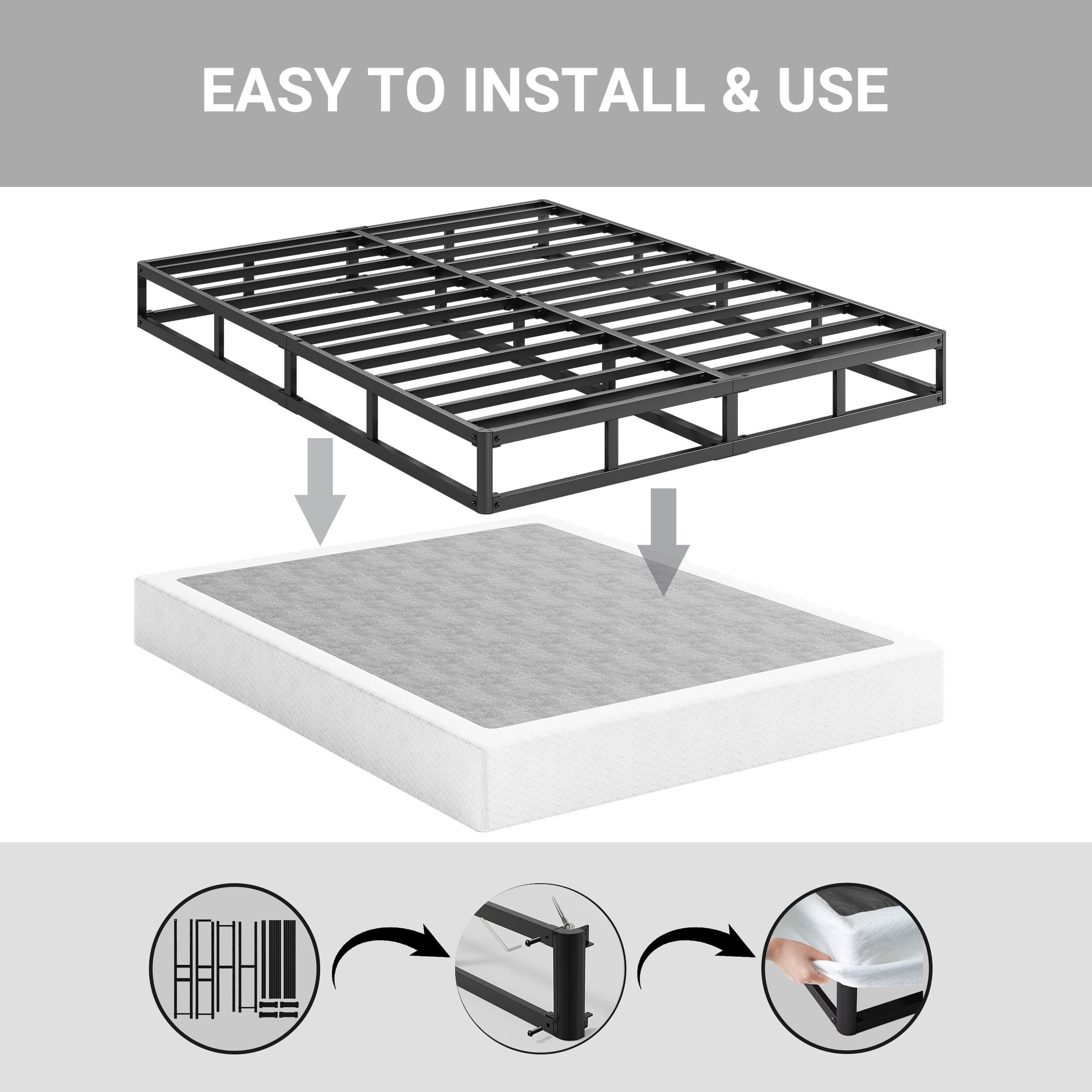 ULIESC 9 Inch Full Size Box Spring, Full Box Spring Only, Metal Box Spring Full with Fabric Cover, Sturdy Mattress Foundation, Noise Free, Non-Slip, Easy Assembly