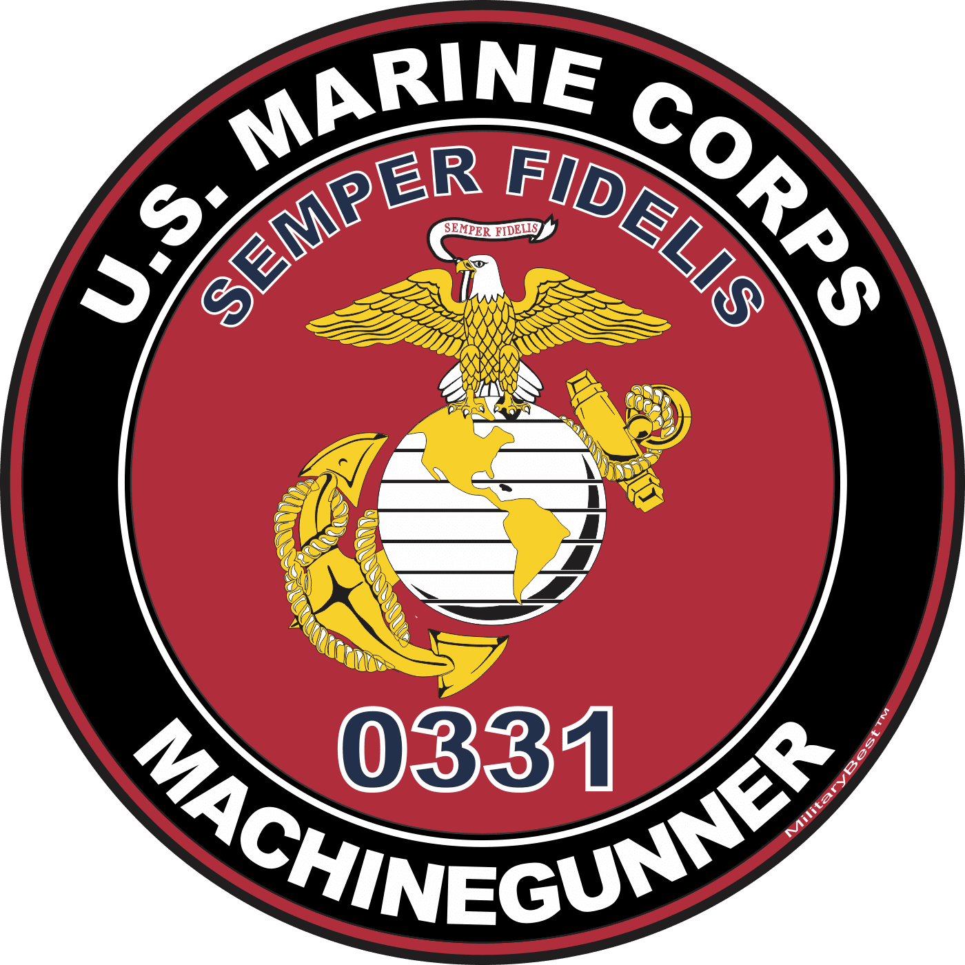 STICKER USMC MOS 0331 MACHINEGUNNER N CAMPAIGN RIBBON  ooo  USMC Lisc No 20187
