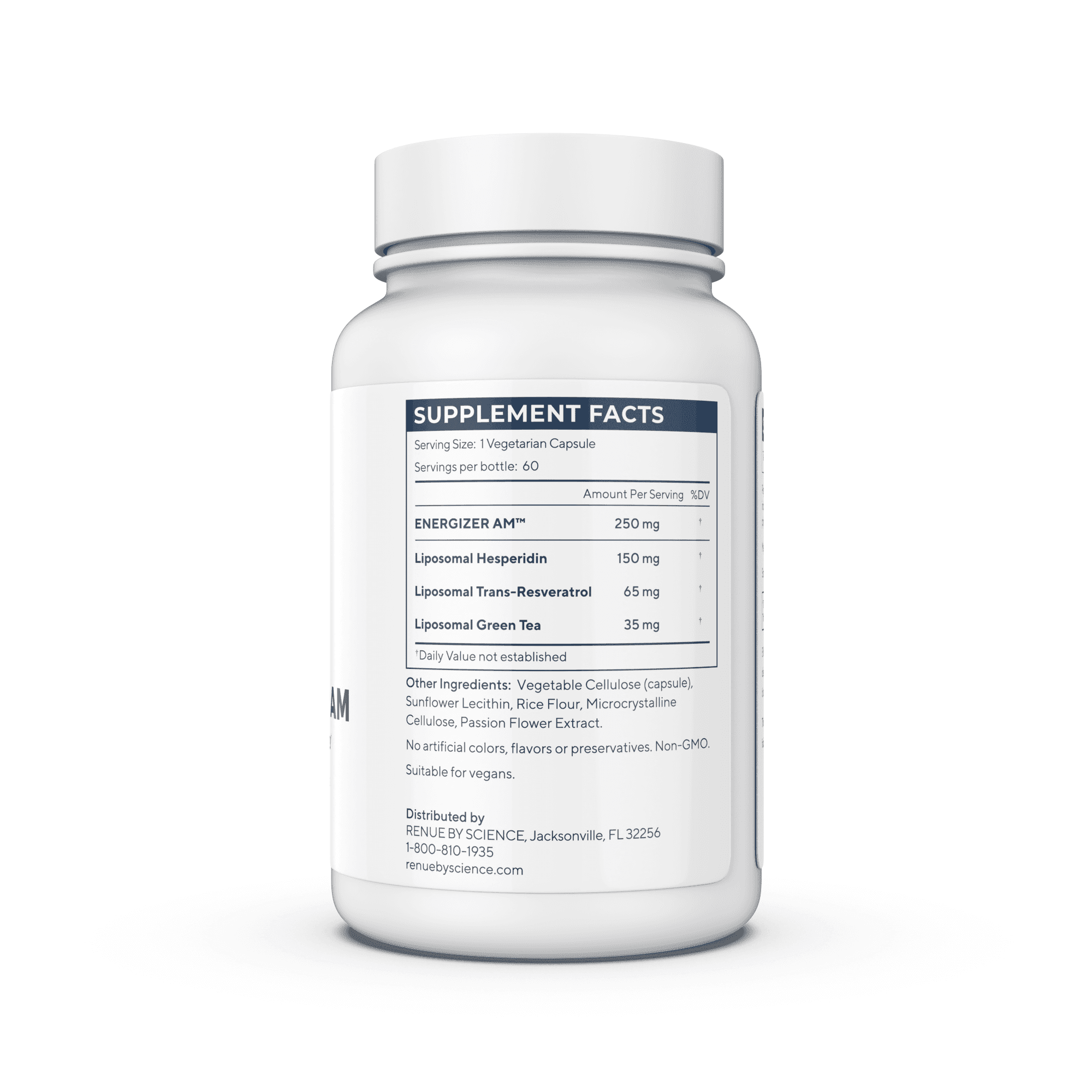 RENUE by SCIENCE Energizer AM | Liposomal Resveratrol Hesperidin & Green Tea Supplement | 60 Capsules with Trans Resveratrol (65mg) Hesperidin (150mg) Green Tea Extract (35mg) - Non-GMO | Made in USA