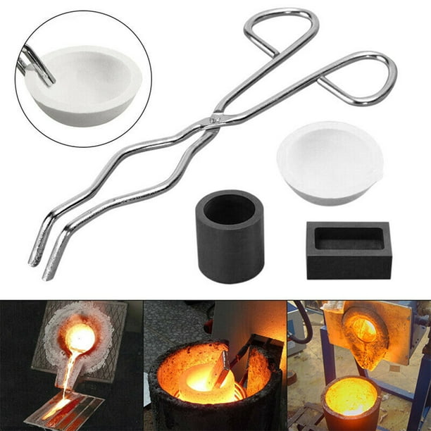 4Pcs 16OZ Gold Graphite Crucible Cup + Tongs + 1 Melting Smelting Bowl ...