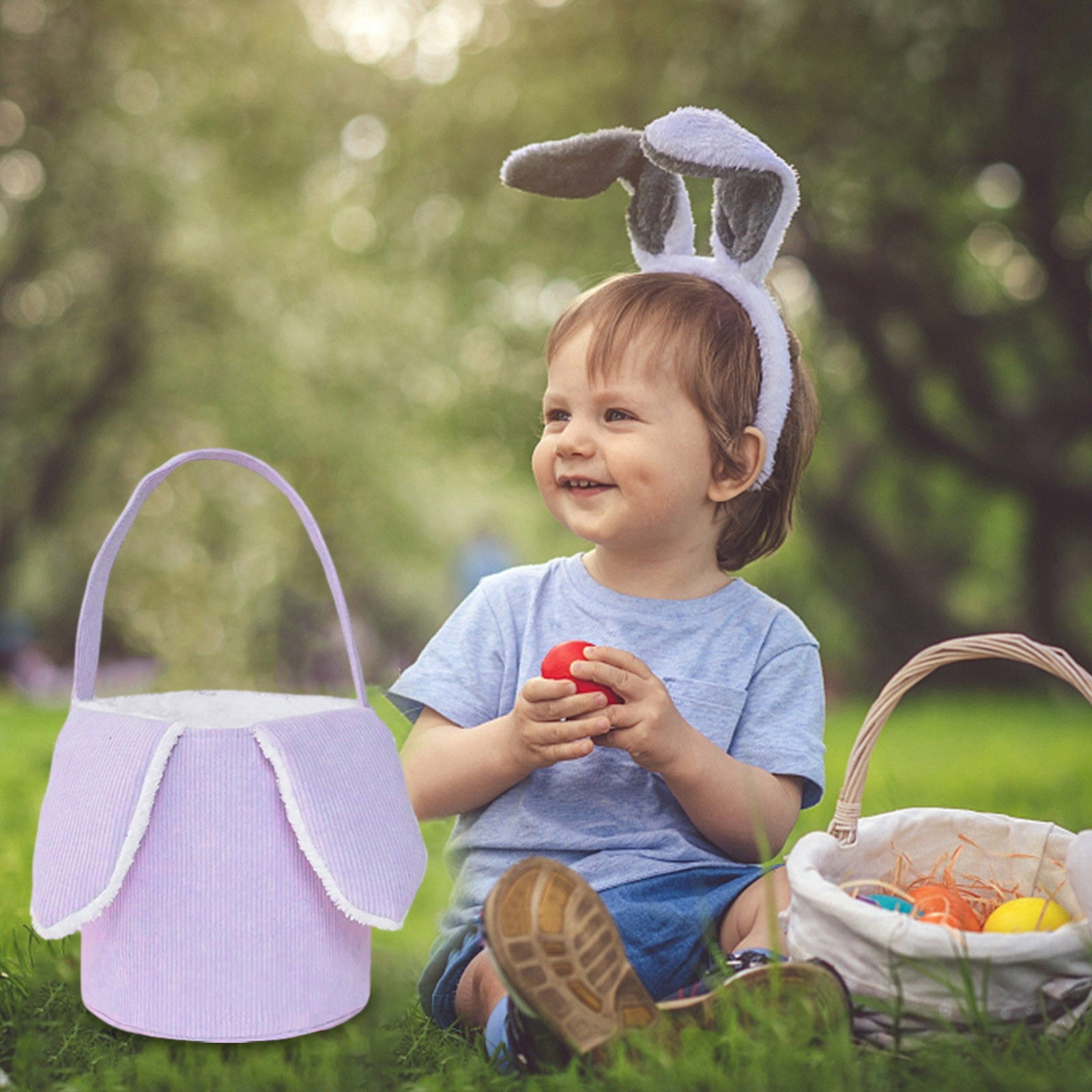 Personalized Easter Basket for Kids,Bunny Ear Easter Basket with Name,Blue Easter Bunny Basket for Egg Hunts,Candy Storage,and First Easter Gifts for Boys and Girls